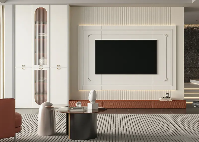 象牙白搭配少量古銅色電視牆